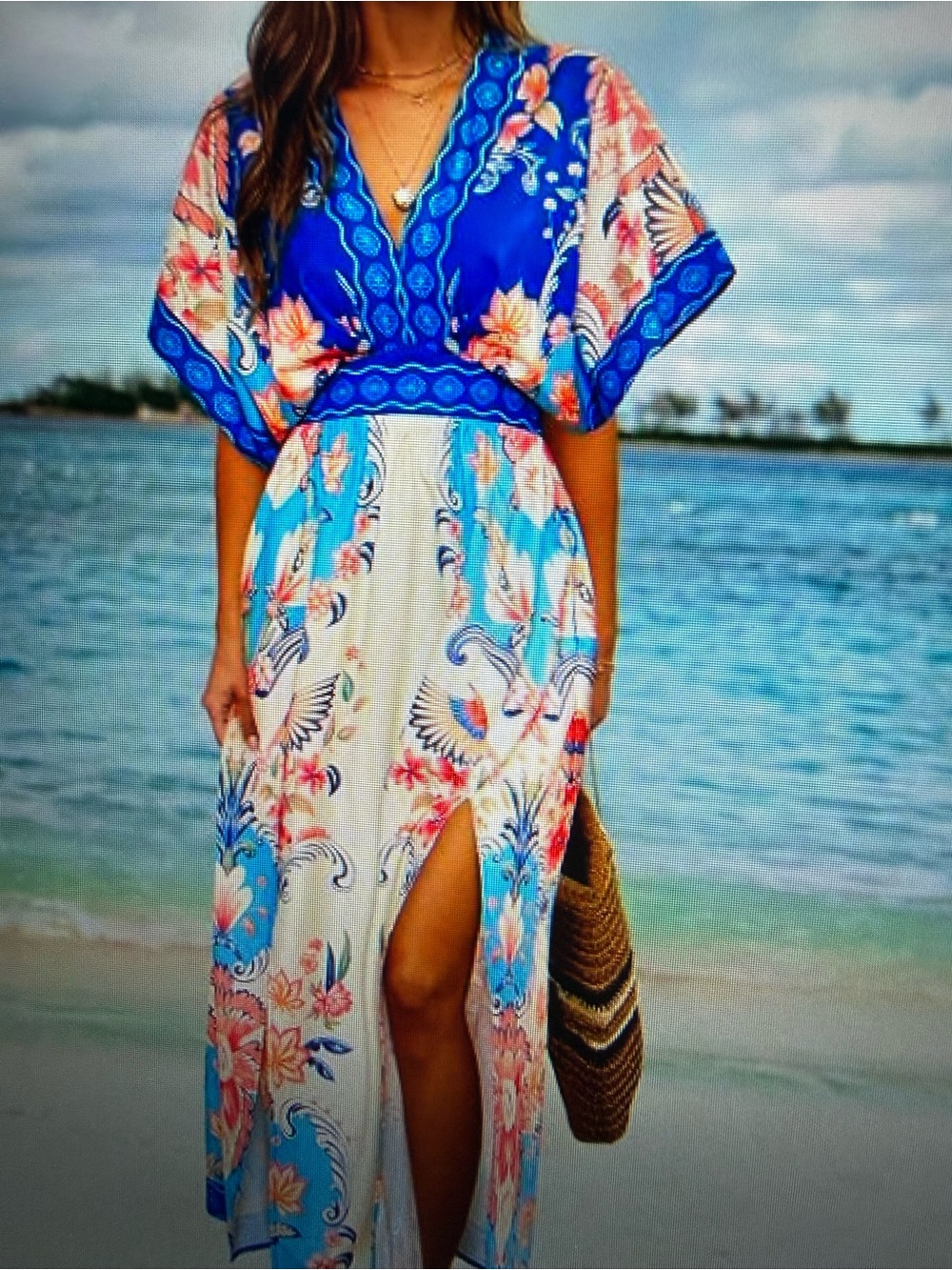 Blue & White Floral Boho Maxi Dress